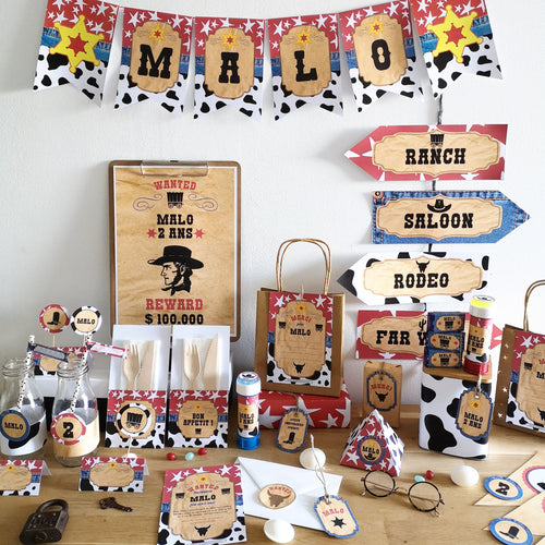 Kit anniversaire cowboy farwest à imprimer tête de coucou décoration fête