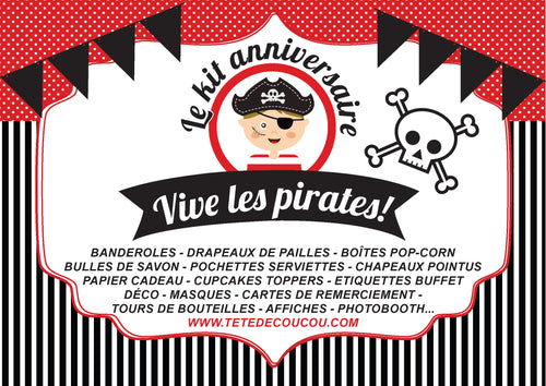 Kit anniversaire pirate à imprimer tête de coucou déco invitations banderoles papier cadeaux